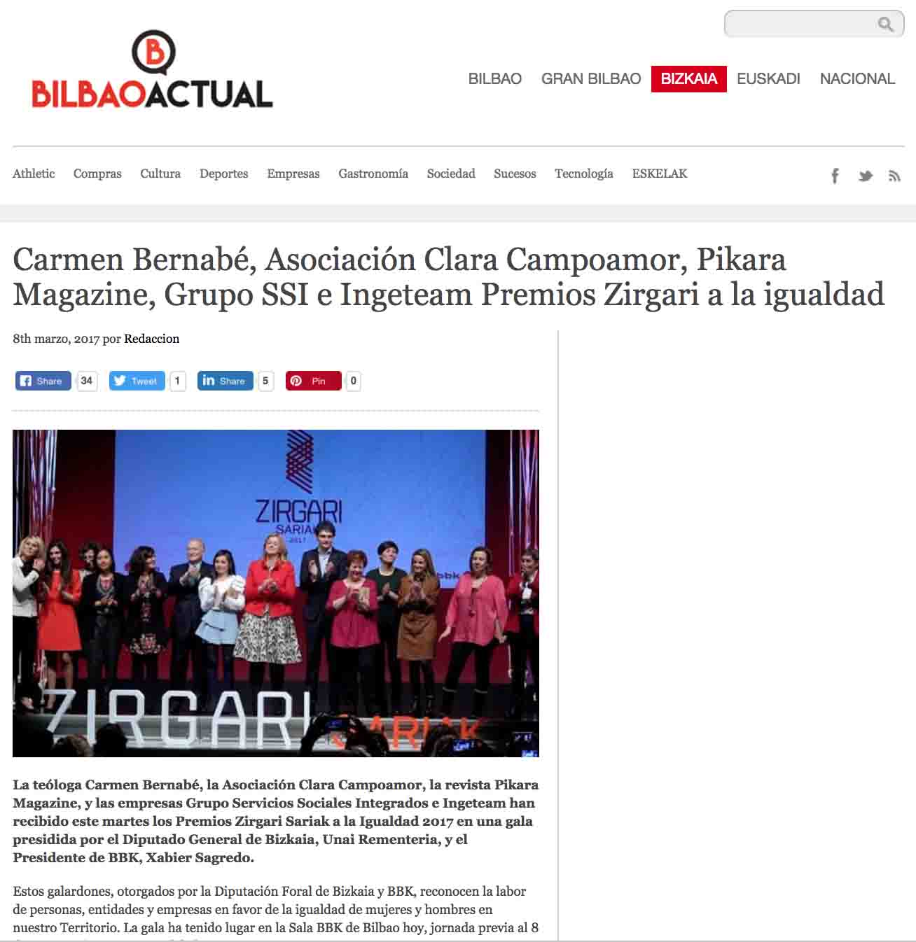 "Premios Zirgari Sariak 2017", Periódico Bilbao Actual