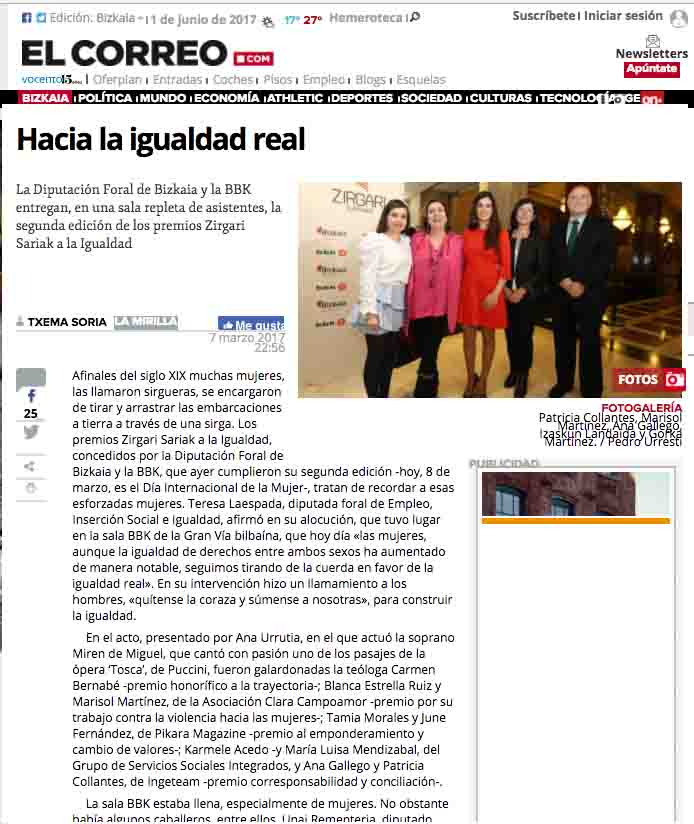 "Hacia la igualdad real", El Correo