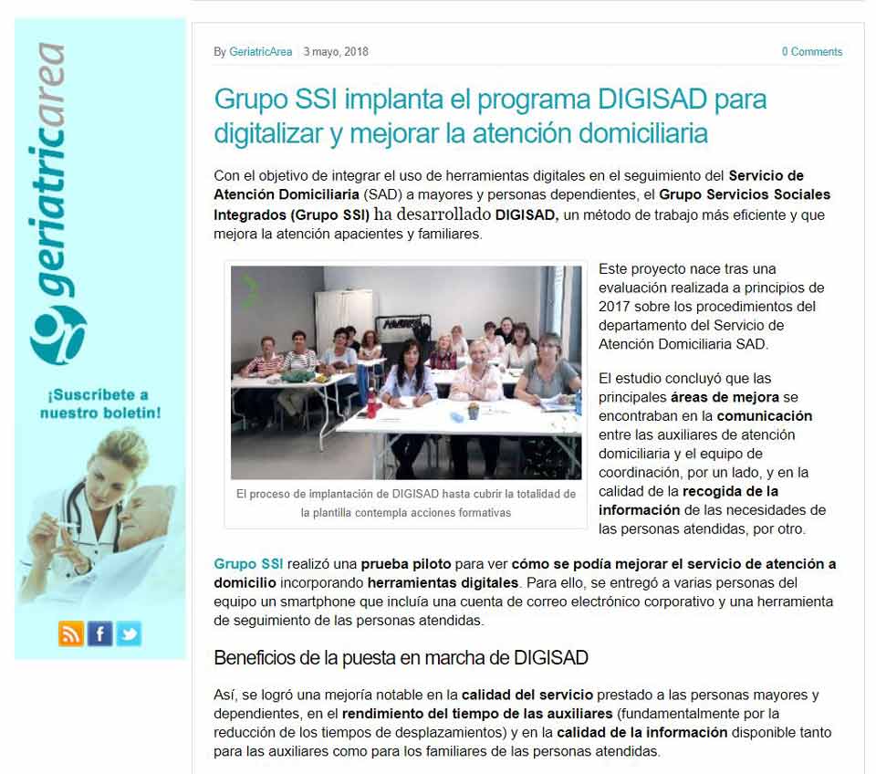 noticia DIGISAD en Geriatricarea