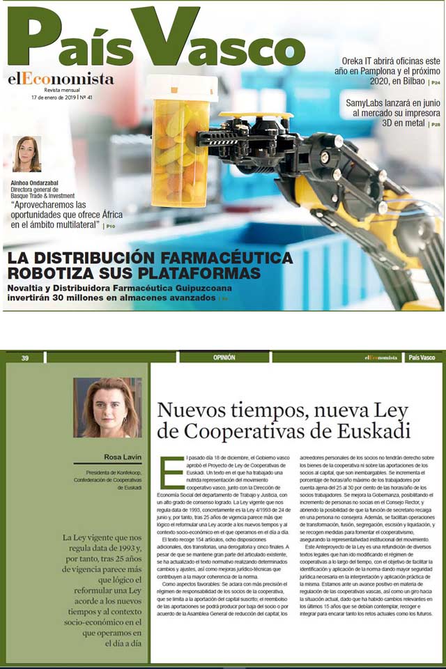 Nueva Ley de Cooperativas de Euskadi. Columna de opinión de Rosa Lavín.