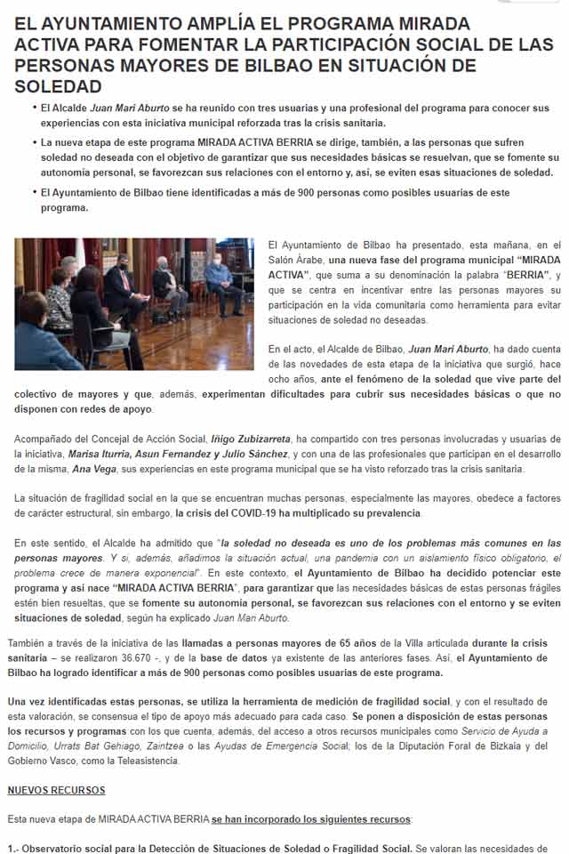 Ampliación del programa Mirada Activa: Mirada Activa Berria