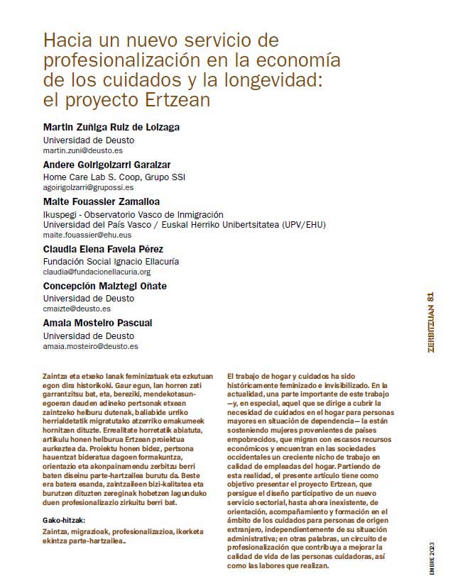 Publicación Ertzean en Zerbitzuan