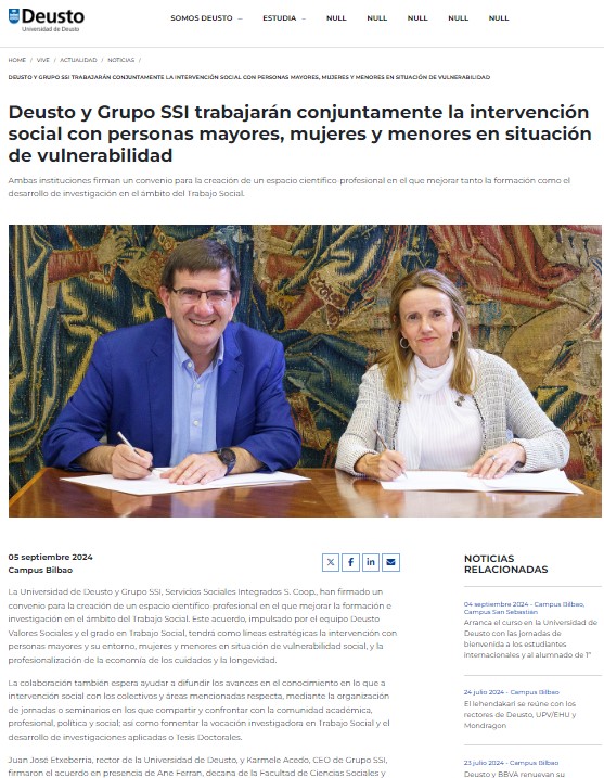 Convenio de colaboración Universidad de Deusto – Grupo SSI