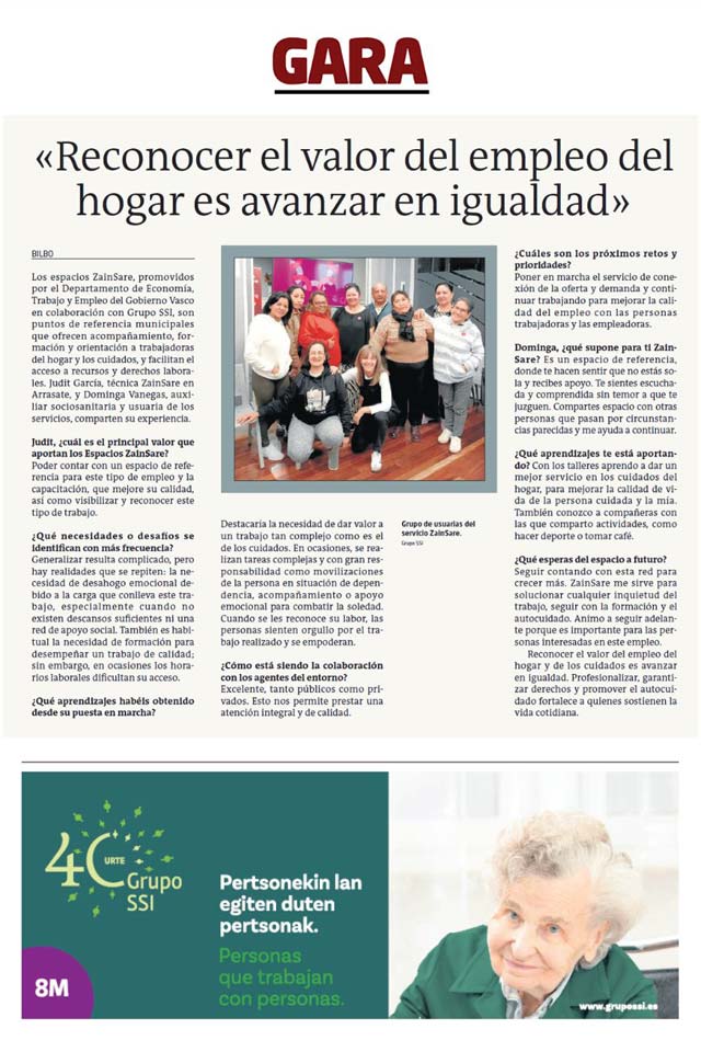 Espacios ZainSare: dignificar el empleo del hogar para avanzar en igualdad