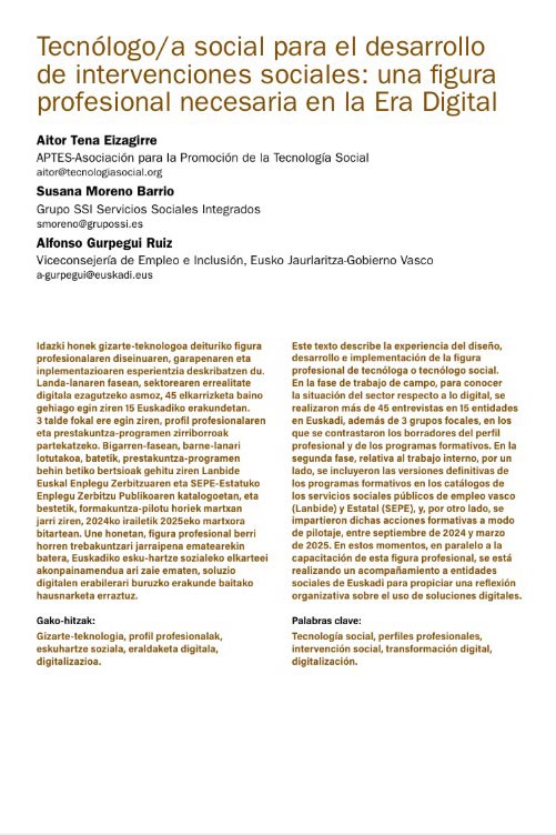 Diseño, desarrollo e implementación de la figura profesional de tecnóloga social
