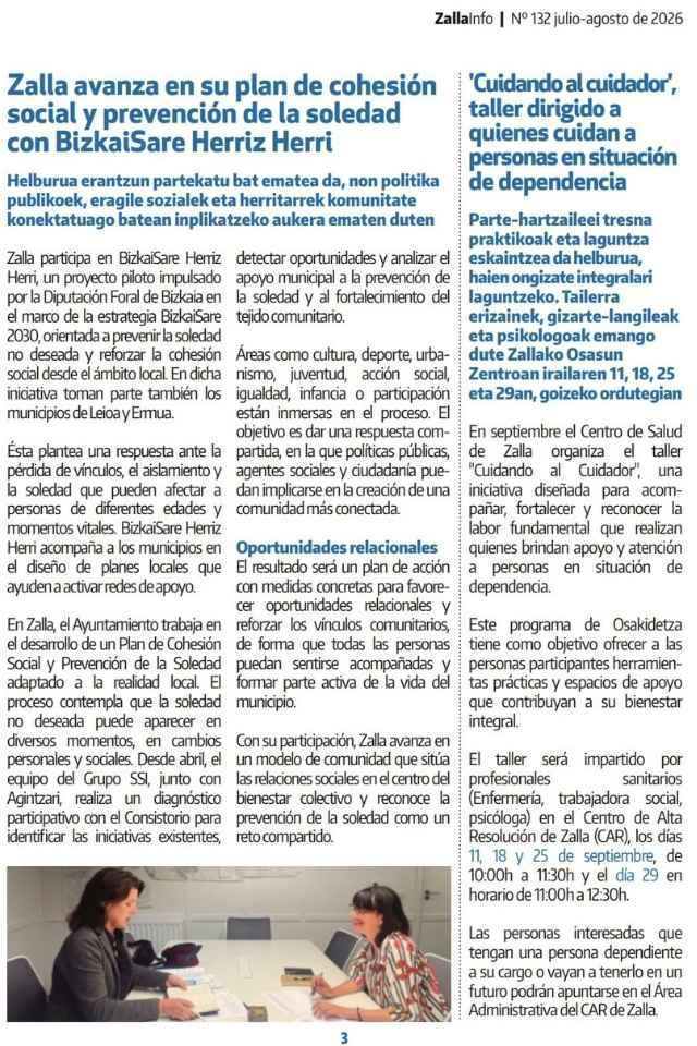 Zalla avanza en su plan de cohesión social y prevención de la soledad con BizkaiSare Herriz Herri